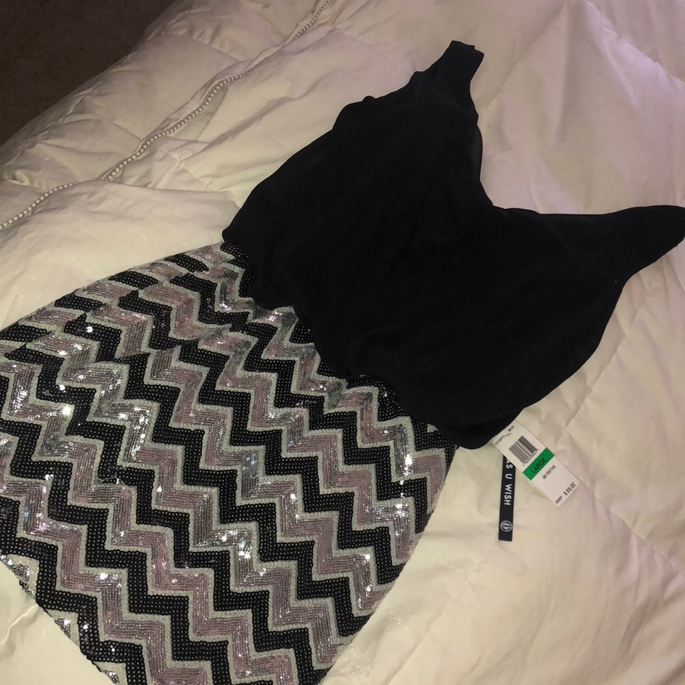 As u wish Sequin Black Mini Dress L